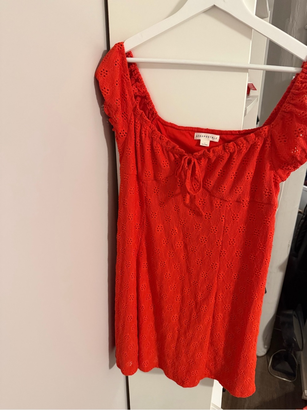Aeropostale Bright Red Eyelet Off-Shoulder Tunic